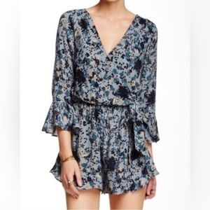 Free People • All the Right Ruffles Romper Blue Pink Size XS